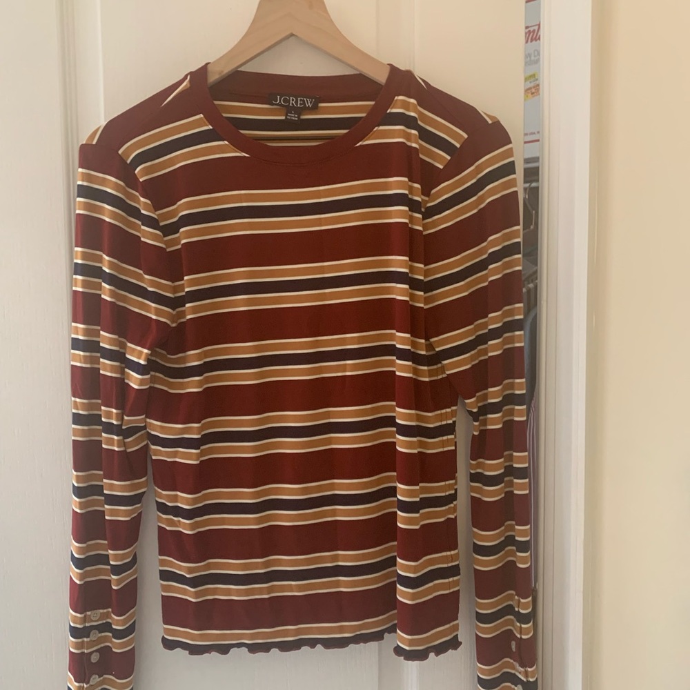 J. Crew women’s Long-Sleeve Striped Crewneck - Rust, Mustard, Cream